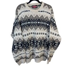 VINTAGE Stone Haven Sweater Mens Size XL Grandpa Fair Isle Heavy Cream 90s